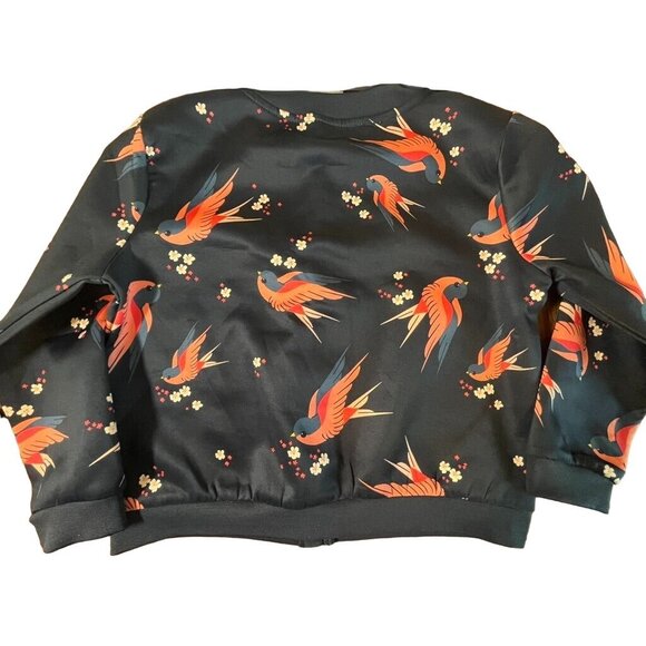 H&M Jacket Kid 4 Blue Mock Neck Floral Full Zip Pink Bird Festive Holiday School - Picture 8 of 10